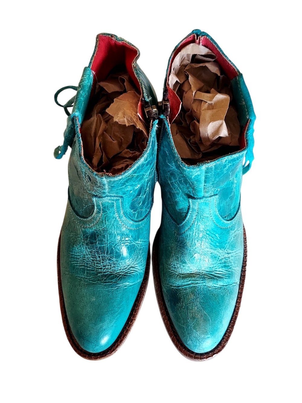 Ferrini Turquoise Teal Leather Fringe Western Ankle Boots 6.5 Coastal Cowgirl - Picture 5 of 12